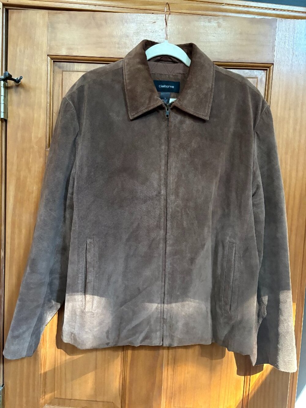 Vintage Claiborne Brown Genuine Suede Leather Jacket Mens M Quilted Lined Zip